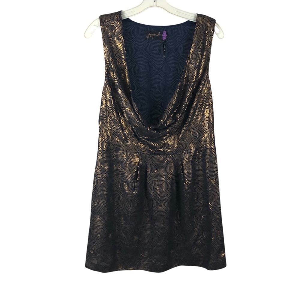 DRESS - Women's Free People Metallic Bronze Sequined Patterned Mini Dress. 6